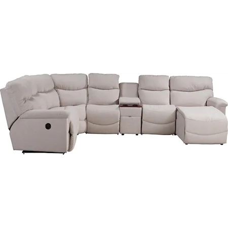 Six Piece Power Reclining Sectional with LAS Chaise and One Power Tilt Headrest Chair